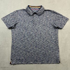 Robert Graham‎ Polo Shirt Mens Medium Blue Striped Short Sleeve Golf Preppy